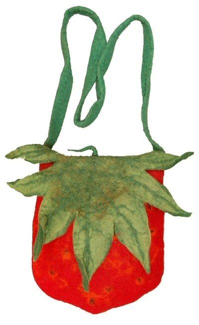 BORSA IN LANA COTTA DA SPALLA A FORMA DI FRAGOLA. BORSA IN LANA COTTA DA SPALLA A FORMA DI FRAGOLA.