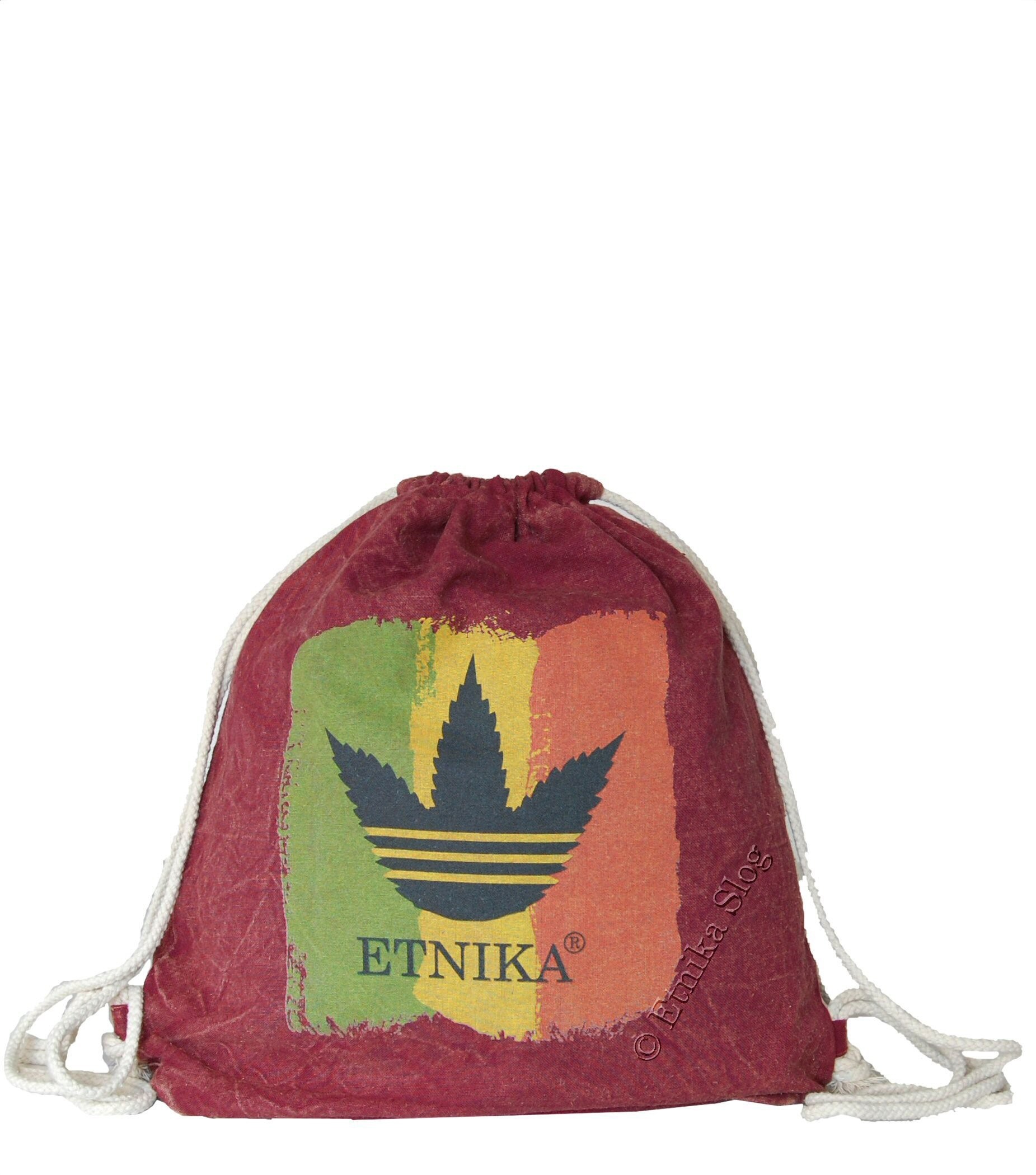 ZAINO SACCO IN COTONE STONE WASHED CON STAMPA FOGLIA.br /M