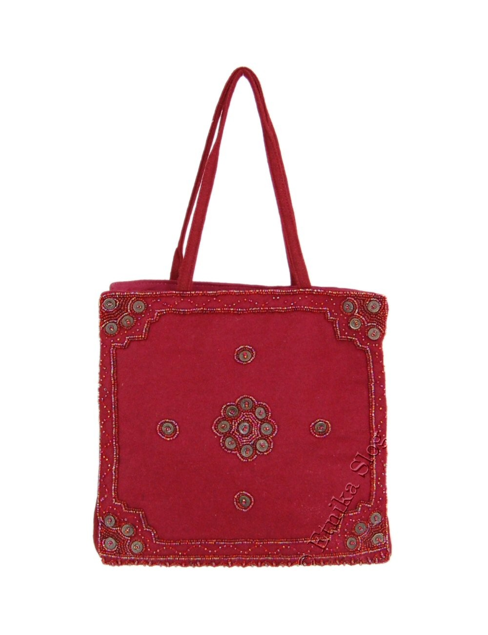 BORSA DA SPALLA IN LANA COTTA, RICAMATA CON PERLI