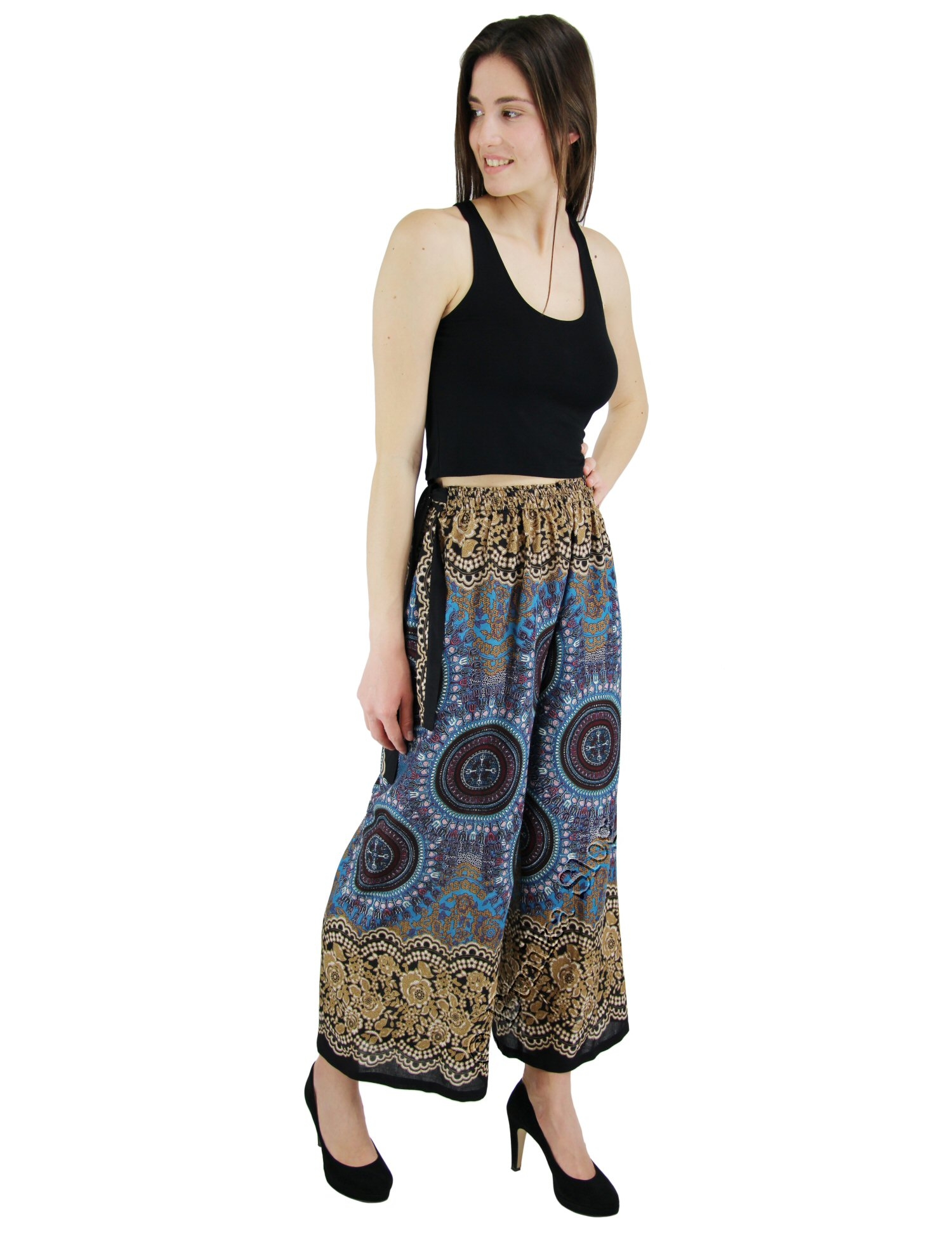 PANTALONE IN VISCOSA STAMPATO CON COULISSE , LACCIO IN VITA