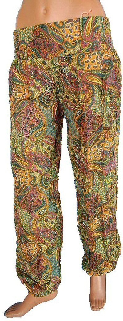 PANTALONE TURCO IN COTONE, CON STAMPE PASLEY, ELASTICO SUI F