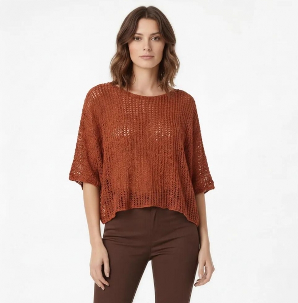 MAGLIA A PIPISTRELLO PONCHO TRAMA LARGA IN COTONE MREŽAST PONČO IZ VISKOZE, RATEGLJIV IN PRILAGODLJI - Etnika Slog d.o.o.