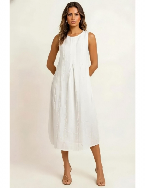 VESTITO MEDIO IN COTONE BIANCO,&nbsp;CON SPALLINA LARGA
