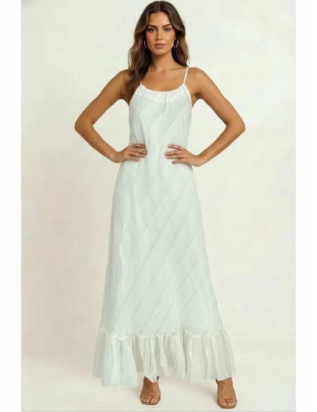 VESTITO LUNGO IN COTONE BIANCO,&nbsp;CON SPALLINA A LAC