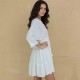 VESTITO CORTO IN COTONE BIANCO, MANICA A TRE QUART