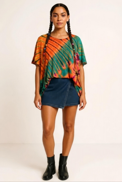 MAGLIA AMPIA TIE DYE MANICA CORTA, FREE SIZE DISPO