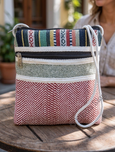 SMALL SHOLDER BAGS SMALL AND FLAT BAG MADE OF SARI COTTON FABRIC, THR - Etnika Slog d.o.o.