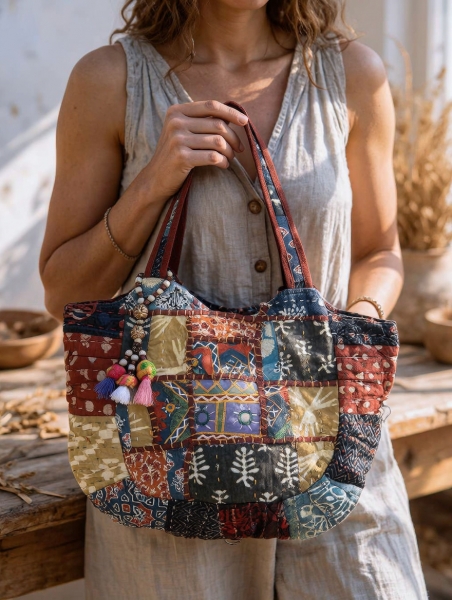 SHOULDER BAGS SHOULDER BAG ROUND COTTON PATCHWORK SARI. ME - Etnika Slog d.o.o.