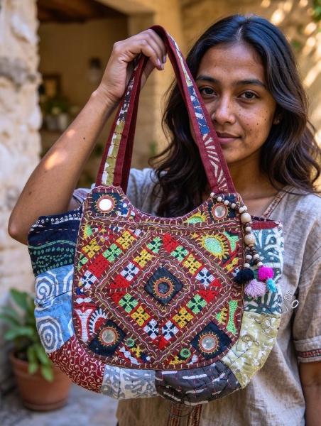 SHOULDER BAGS SHOULDER BAG ROUND COTTON PATCHWORK SARI. ME - com Etnika Slog d.o.o.