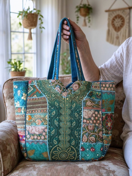 SHOULDER BAGS BIG SHOULDER BAG&nbsp;MADE OF COTTON, PATCHWORK SARI, L - Etnika Slog d.o.o.