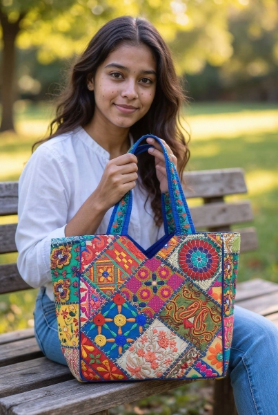 SHOULDER BAGS SHOULDER BAG&nbsp;MADE OF COTTON, PATCHWORK SARI, LARGE - Etnika Slog d.o.o.