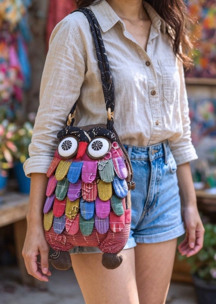 BAG ANIMALS SHOULDER BAG MADE OF COTTON IN THE SHAPE OF AN OWL - Etnika Slog d.o.o.