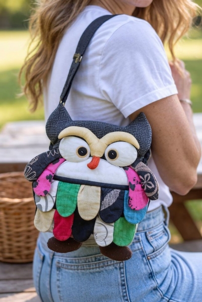 BAG ANIMALS SHOULDER BAG MADE OF COTTON, IN A FORM OF OWL./ - com Etnika Slog d.o.o.