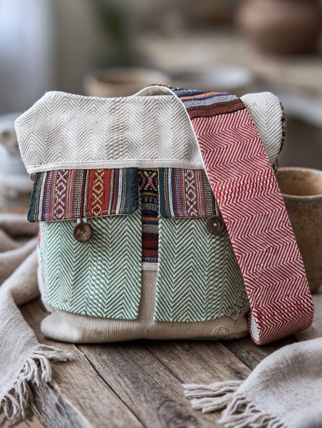 LARGE SHOULDER BAGS HEMP AND COTTON SHOULDER BAGZIP AND BUTTON C - com Etnika Slog d.o.o.