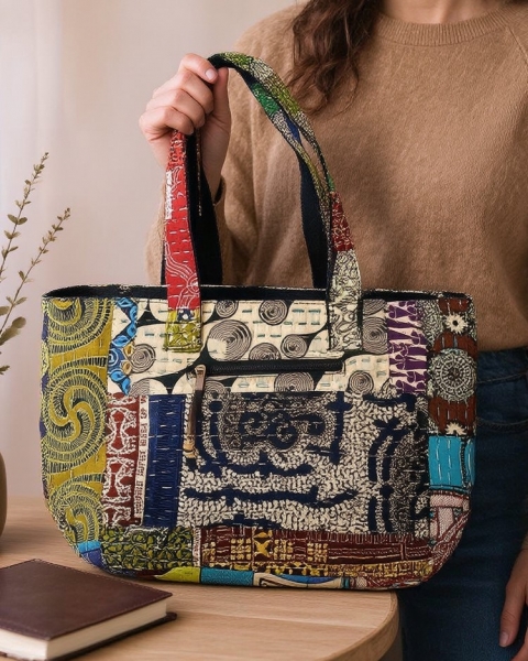 EMBROIDERED SHOULDER BAGS LARGE PRINTED COTTON SHOULDER BAG WITH STITCHING, - Etnika Slog d.o.o.