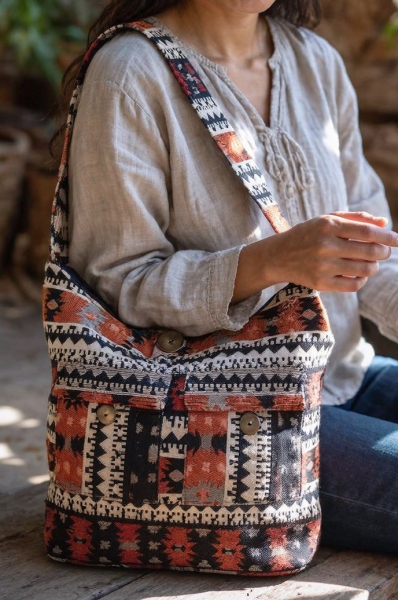 SHOULDER BAGS SHOULDER BAG MADE OF COTTON, WITH GEOMETRICAL PATT - com Etnika Slog d.o.o.
